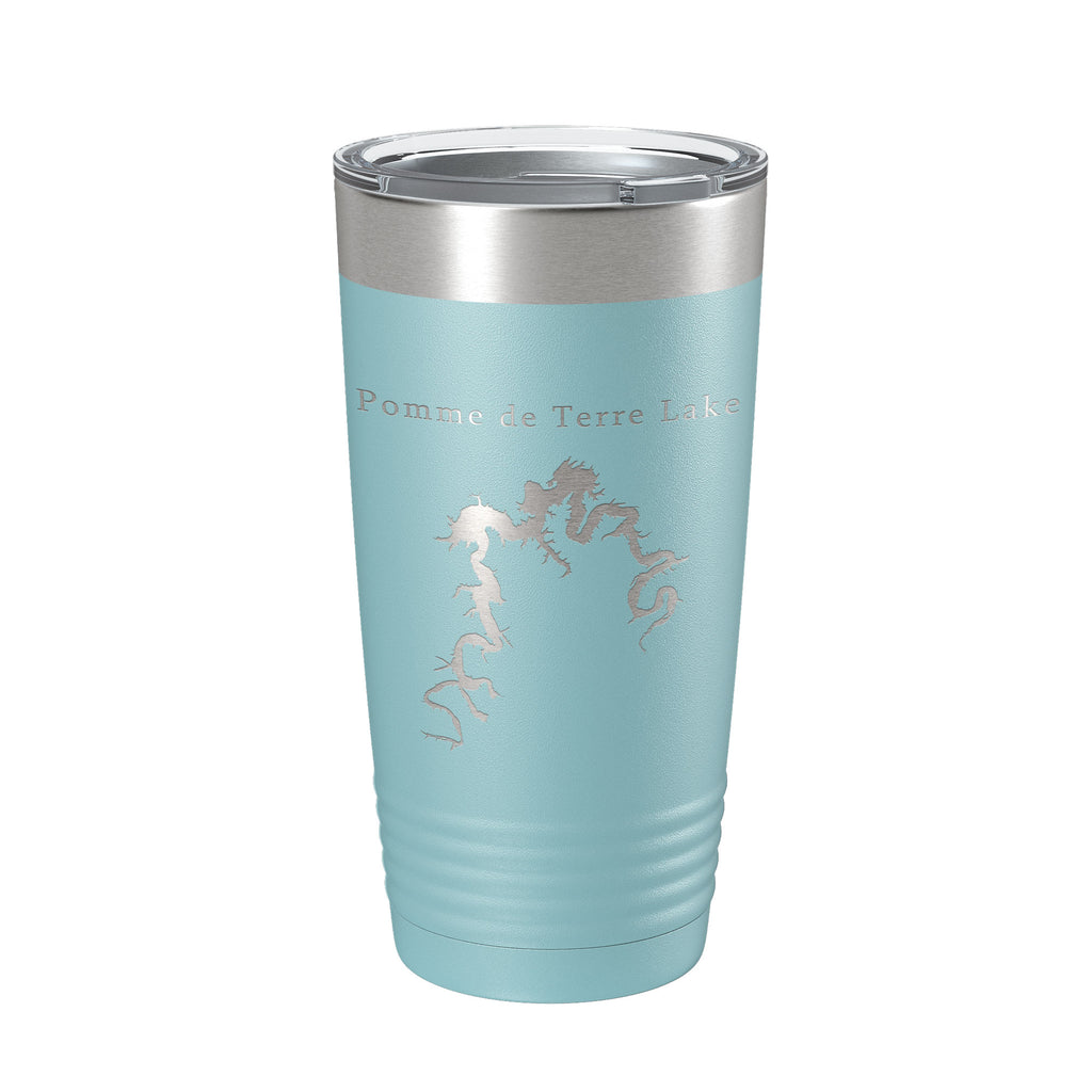 Pomme de Terre Lake Map Tumbler Travel Mug Insulated Laser Engraved Coffee Cup Missouri 20 oz