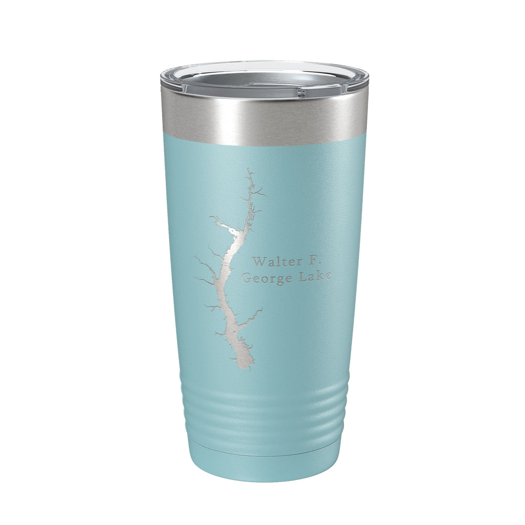 Walter F. George Lake Map Tumbler Travel Mug Insulated Laser Engraved Coffee Cup Alabama Georgia 20 oz