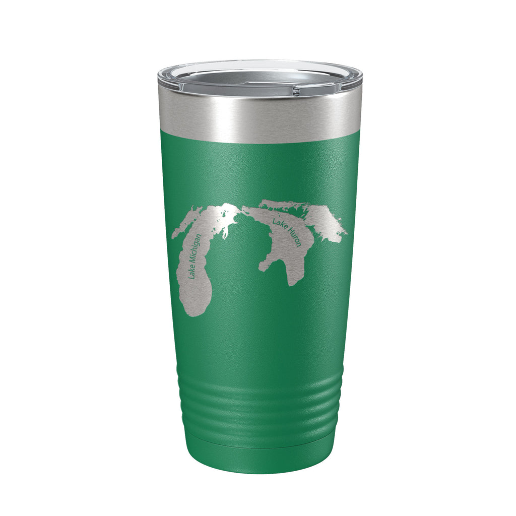 Lake Michigan-Huron Map Tumbler Travel Mug Insulated Laser Engraved Coffee Cup Illinois Wisconsin Indiana Michigan Ontario 20oz