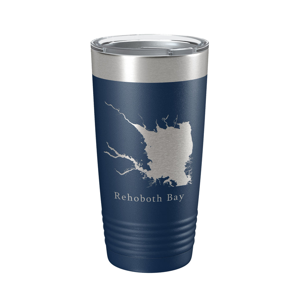 Rehoboth Bay Tumbler Lake Map Travel Mug Insulated Laser Engraved Coffee Cup Delaware 20 oz