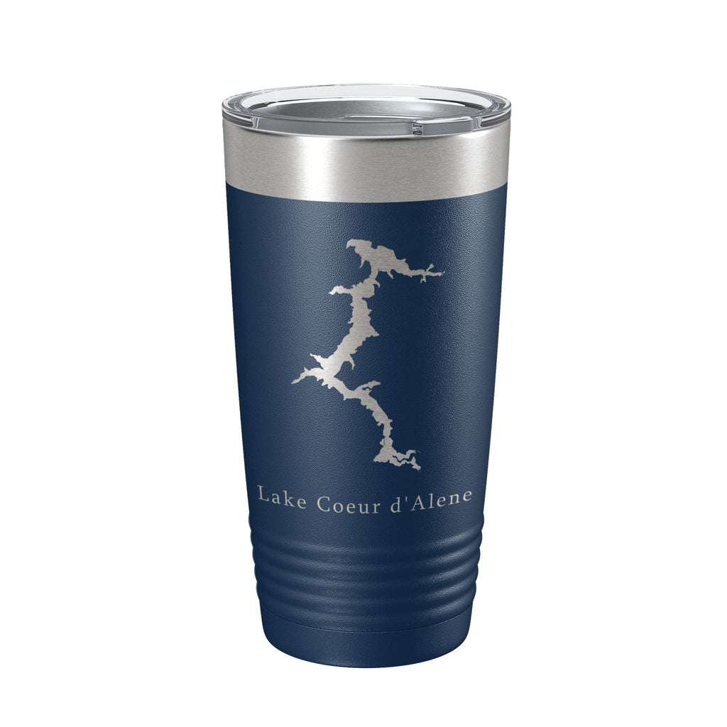 Lake Coeur d'Alene Map Tumbler Travel Mug Insulated Laser Engraved Coffee Cup Idaho 20 oz