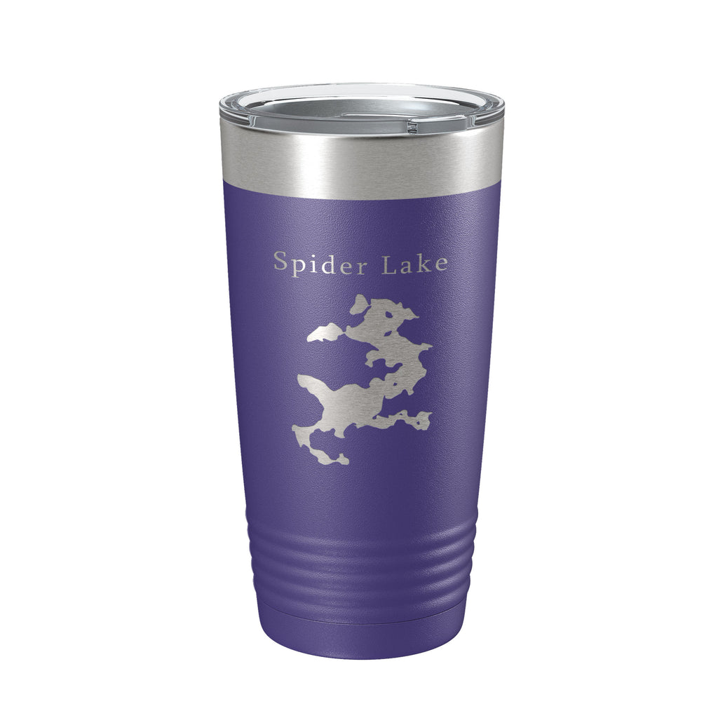 Spider Lake Map Tumbler Travel Mug Insulated Laser Engraved Coffee Cup Michigan 20 oz