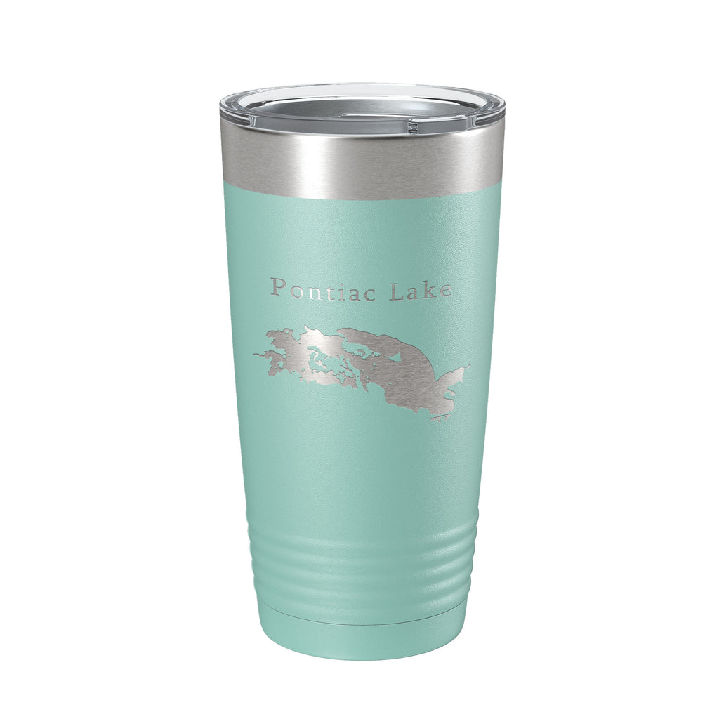 Pontiac Lake Map Tumbler Travel Mug Insulated Laser Engraved Coffee Cup Michigan 20 oz