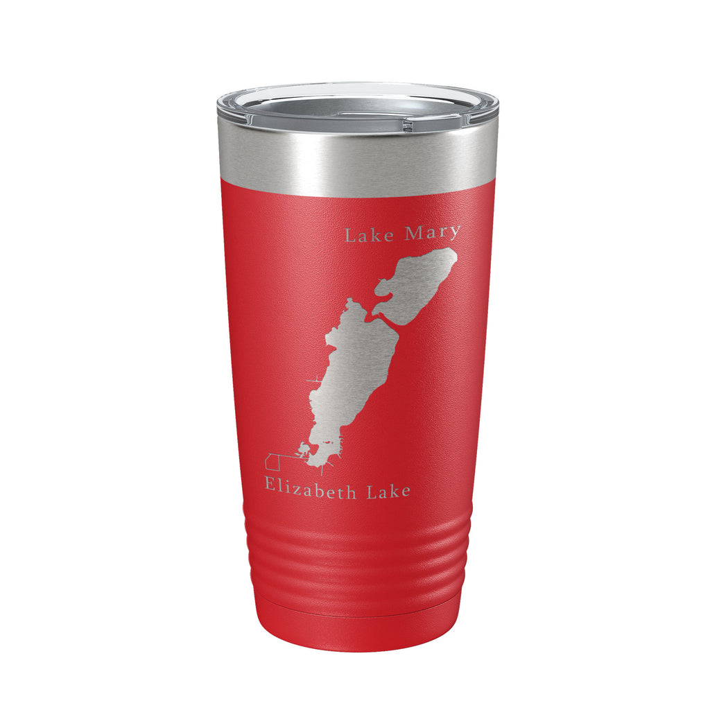 Lakes Mary & Elizabeth Map Tumbler Travel Mug Insulated Laser Engraved Coffee Cup Illinois Wisconsin 20 oz