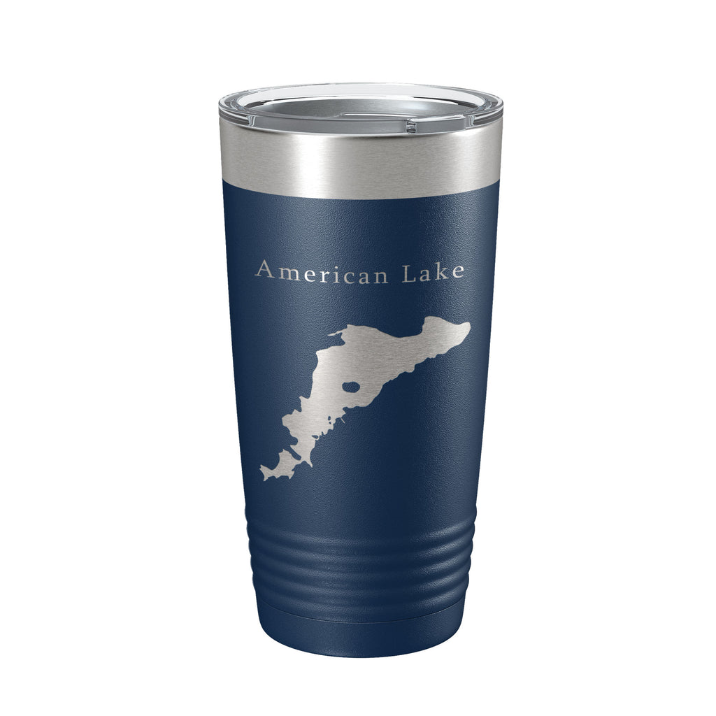 American Lake Map Tumbler Travel Mug Insulated Laser Engraved Coffee Cup Washington 20 oz