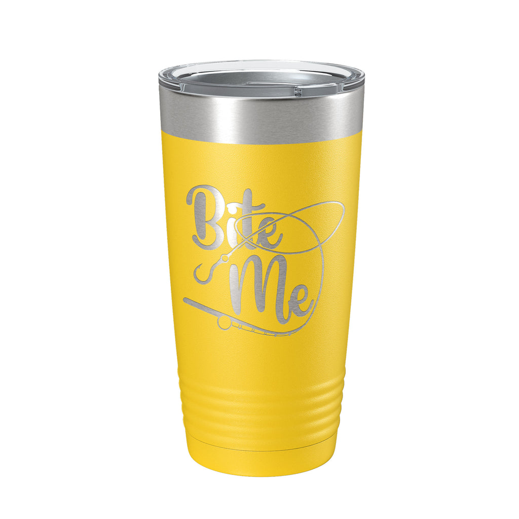 Fishing Tumbler Funny Bite Me Travel Mug Insulated Laser Engraved Coffee Cup Funny Gift For Angler Bass Fisherman 20 oz