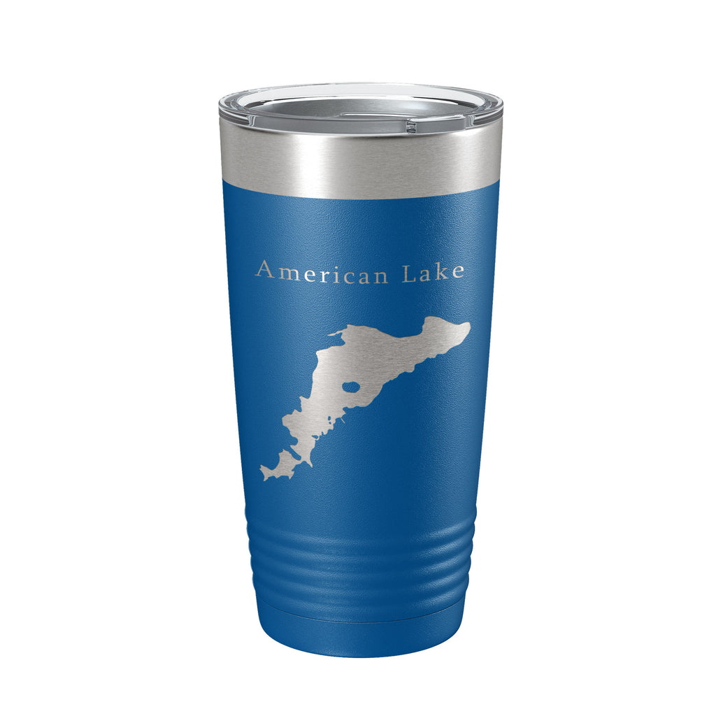 American Lake Map Tumbler Travel Mug Insulated Laser Engraved Coffee Cup Washington 20 oz