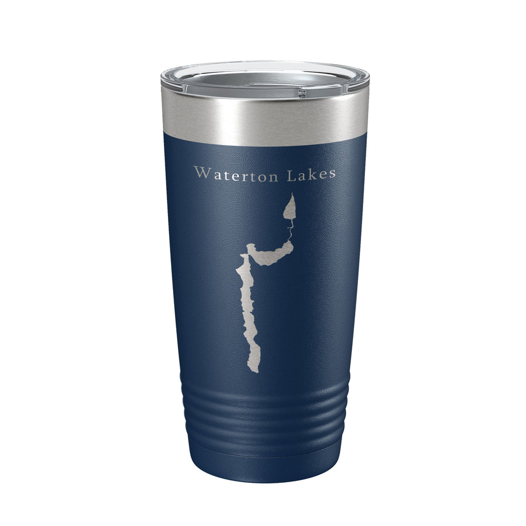 Waterton Lakes Upper Middle Lower Map Tumbler Travel Mug Insulated Laser Engraved Coffee Cup Montana Alberta 20 oz