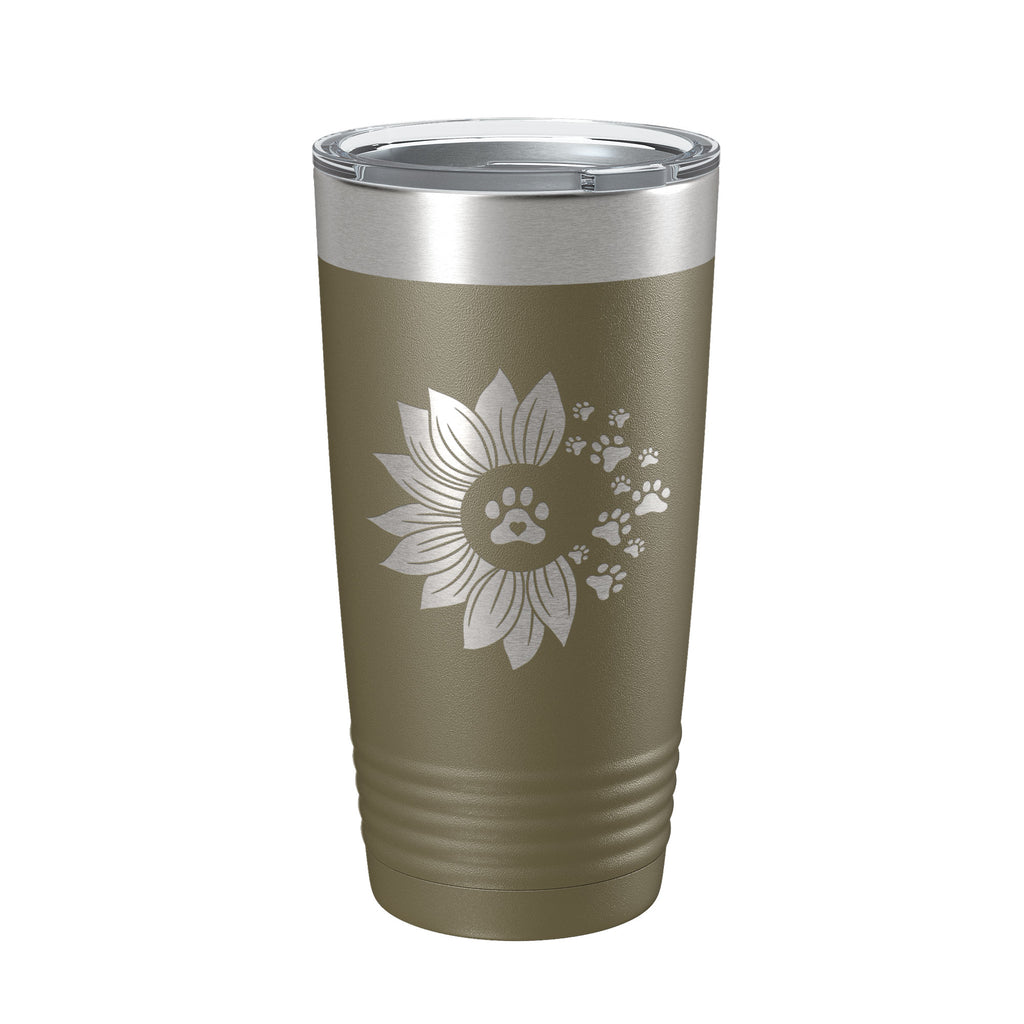 Sunflower With Dog Pawprints Tumbler Travel Mug Insulated Laser Engraved Coffee Cup Gift For Women Dog Lovers Sun Flower 20 oz