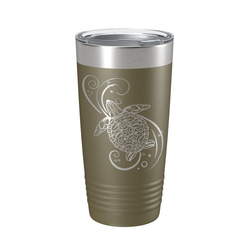 Sea Turtle Mandala Tumbler Travel Mug Insulated Laser Engraved Coffee Cup Turtle Zentangle Pattern Design Gift 20 oz