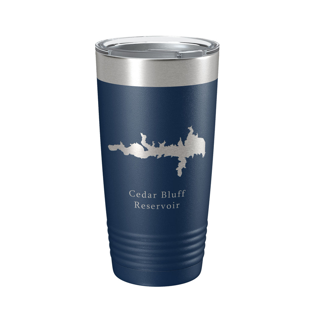 Cedar Bluff Reservoir Tumbler Lake Map Travel Mug Insulated Laser Engraved Coffee Cup Kansas 20 oz