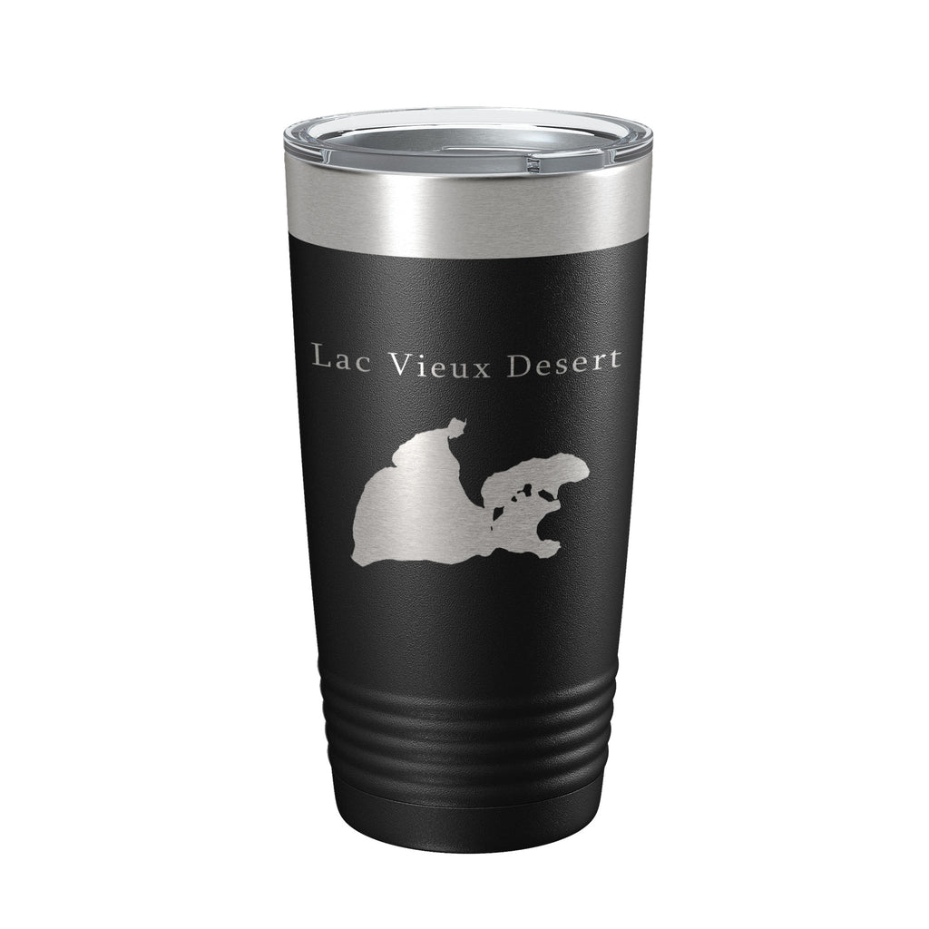 Lac Vieux Desert Tumbler Lake Map Travel Mug Insulated Laser Engraved Coffee Cup Michigan Wisconsin 20 oz