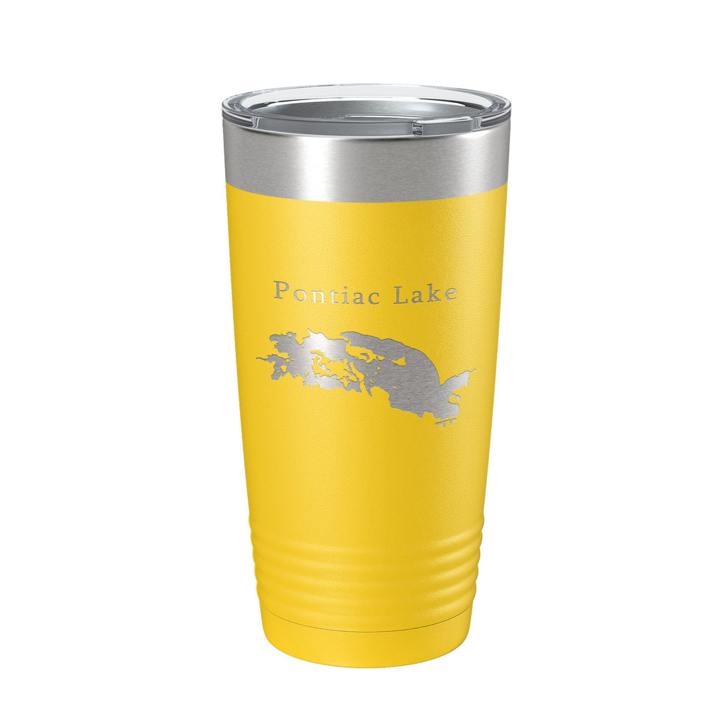 Pontiac Lake Map Tumbler Travel Mug Insulated Laser Engraved Coffee Cup Michigan 20 oz