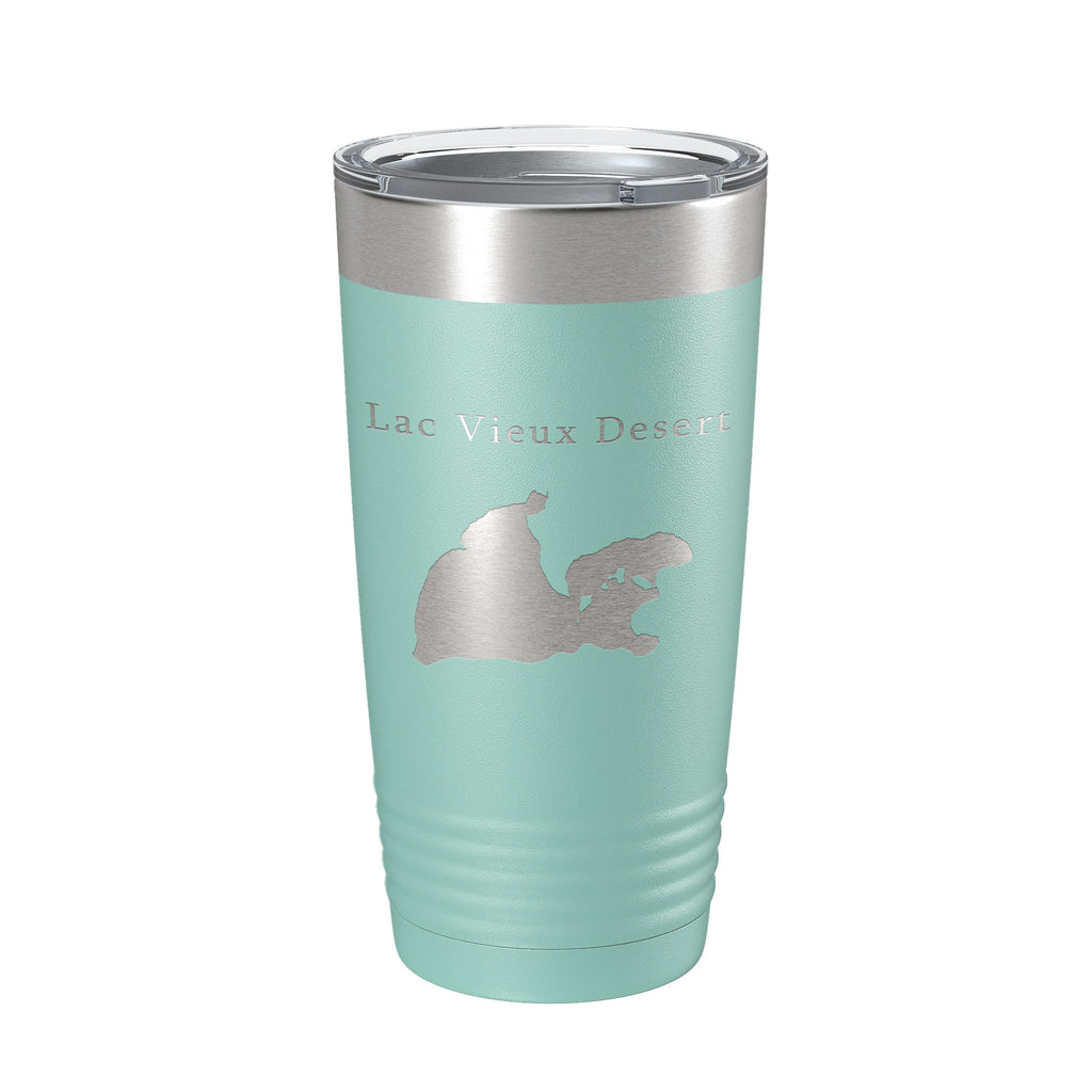 Lac Vieux Desert Tumbler Lake Map Travel Mug Insulated Laser Engraved Coffee Cup Michigan Wisconsin 20 oz