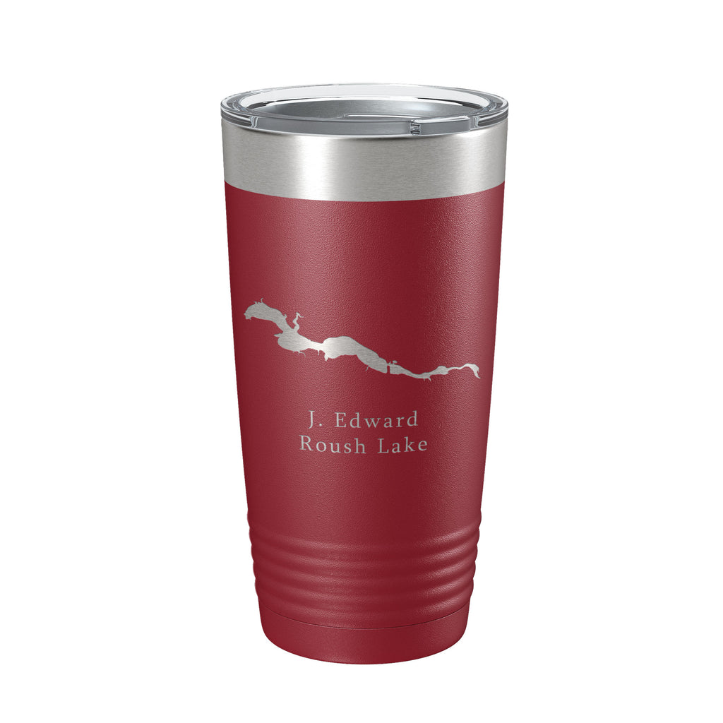 J. Edward Roush Lake Map Tumbler Travel Mug Insulated Laser Engraved Coffee Cup Indiana 20 oz