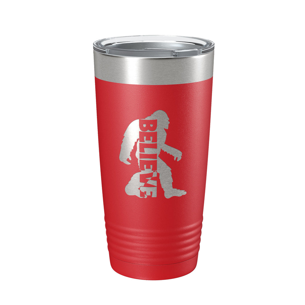 Bigfoot Tumbler I Believe Travel Mug Sasquatch Outdoorsman Camping Gift Insulated Laser Engraved Coffee Cup 20 oz