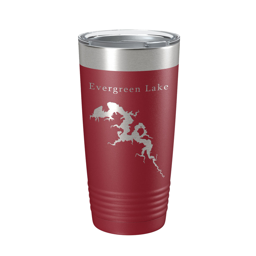 Evergreen Lake Map Tumbler Travel Mug Insulated Laser Engraved Coffee Cup Illinois 20 oz