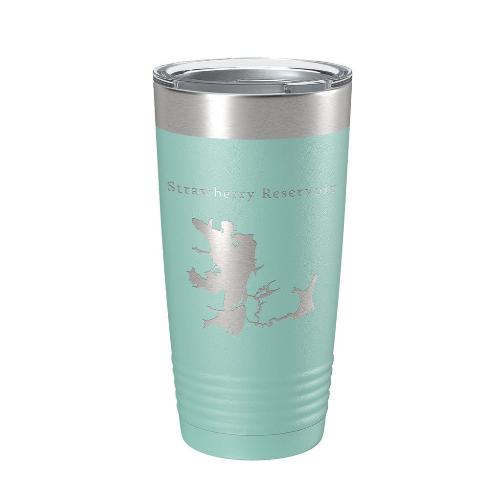 Strawberry Reservoir Tumbler Lake Map Travel Mug Insulated Laser Engraved Coffee Cup Utah 20 oz