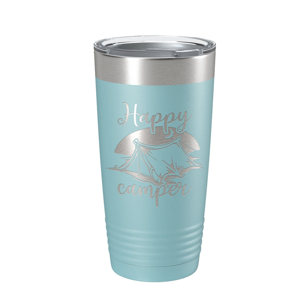 Happy Camper Tumbler Travel Mug Gift Insulated Laser Engraved Coffee Cup 20 oz