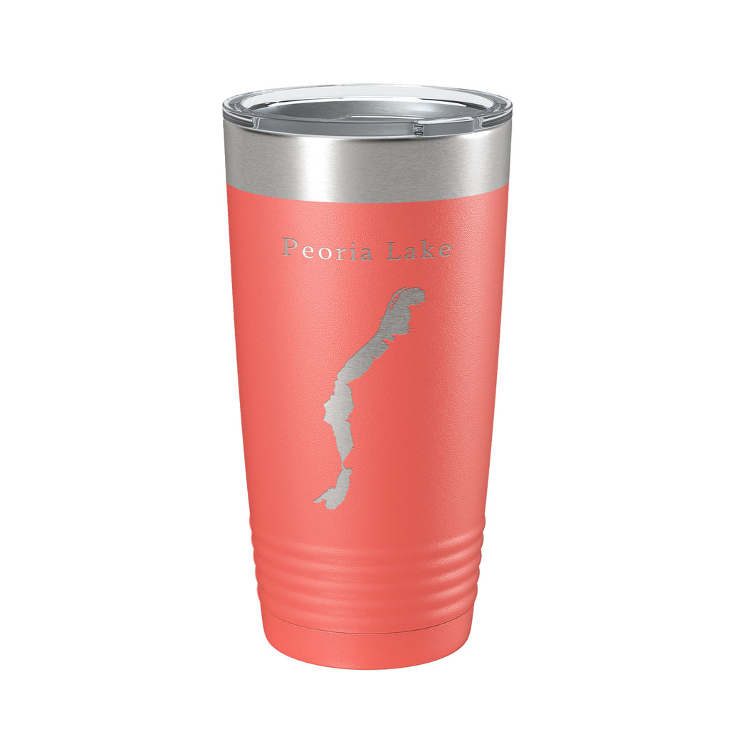 Peoria Lake Map Tumbler Travel Mug Insulated Laser Engraved Coffee Cup Illinois 20 oz