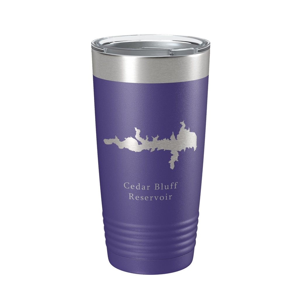 Cedar Bluff Reservoir Tumbler Lake Map Travel Mug Insulated Laser Engraved Coffee Cup Kansas 20 oz