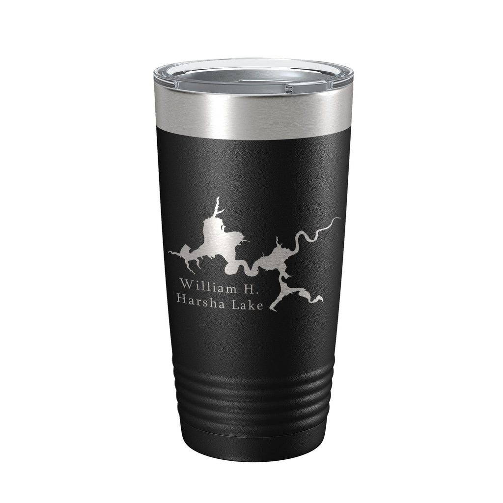 William H. Harsha Lake Map Tumbler Travel Mug Insulated Laser Engraved Coffee Cup Ohio 20 oz