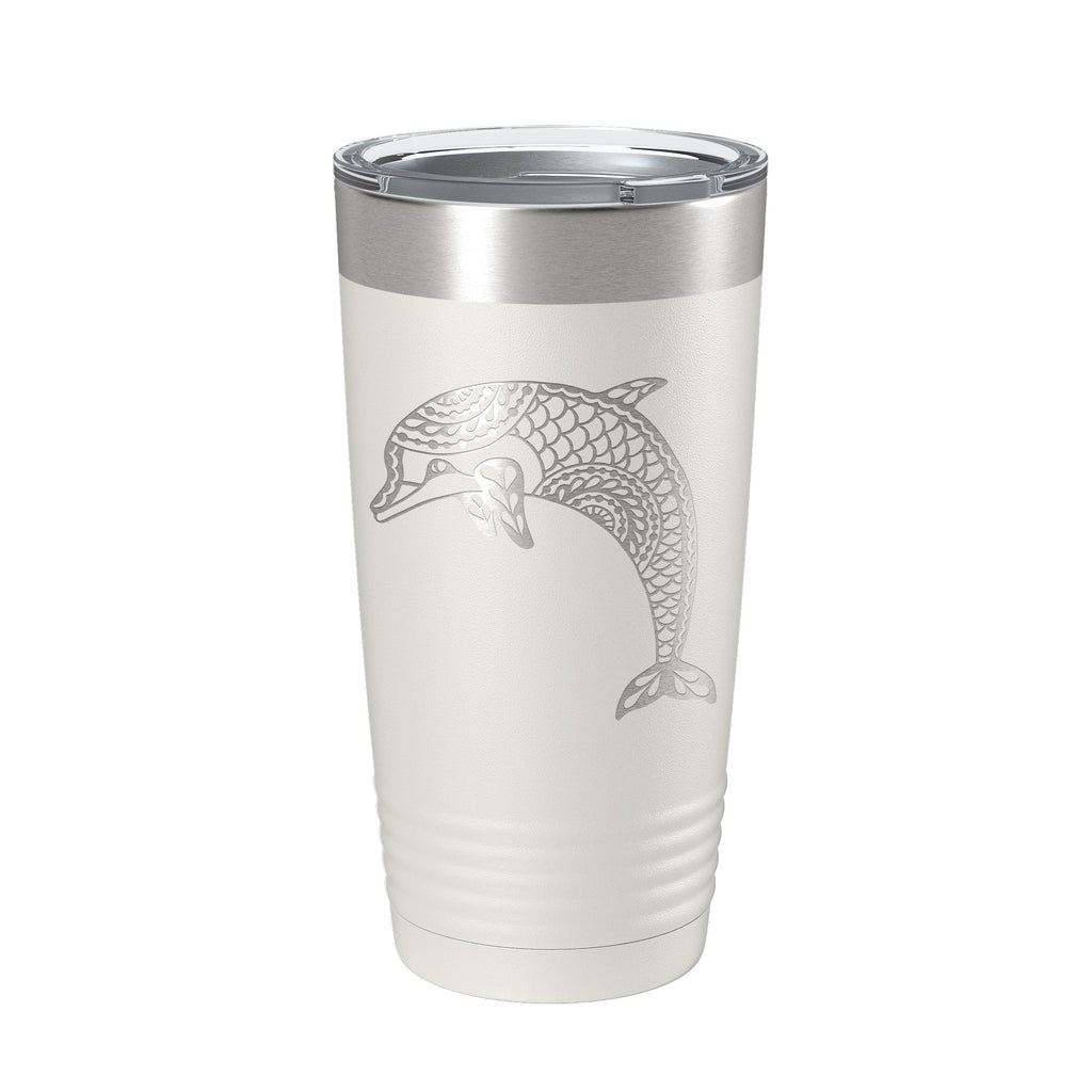 Dolphin Tumbler Zentangle Travel Mug Insulated Laser Engraved Coffee Cup 20 oz