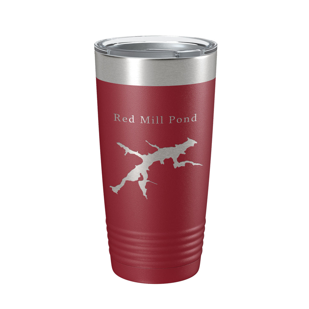 Red Mill Pond Tumbler Lake Map Travel Mug Insulated Laser Engraved Coffee Cup Delaware 20 oz