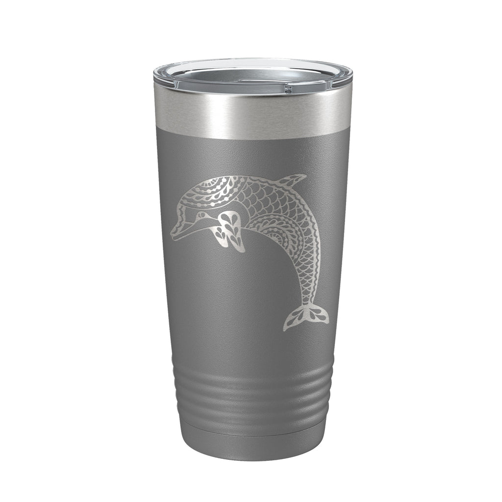 Dolphin Tumbler Zentangle Travel Mug Insulated Laser Engraved Coffee Cup 20 oz