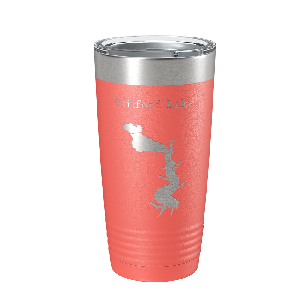 Milford Lake Map Tumbler Travel Mug Insulated Laser Engraved Coffee Cup Kansas 20 oz