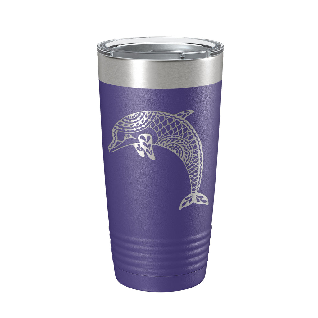 Dolphin Tumbler Zentangle Travel Mug Insulated Laser Engraved Coffee Cup 20 oz